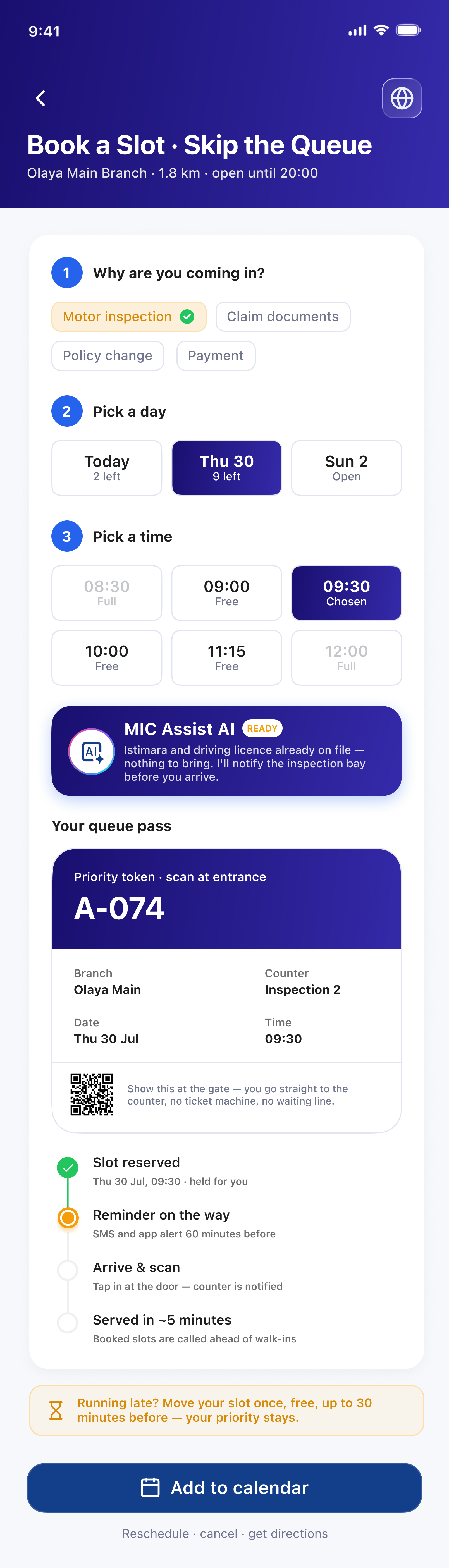 Screen 10 - Book a Slot & Skip the Queue